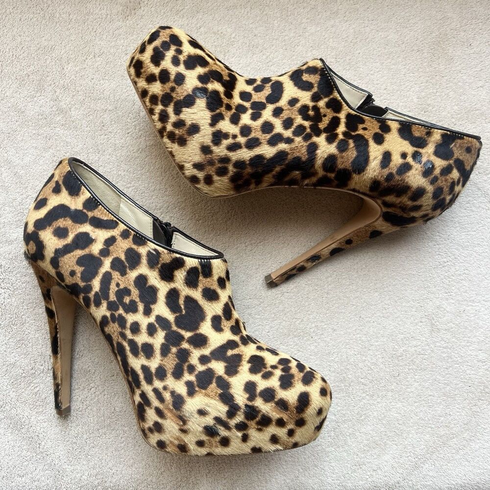 Brian Atwood Cohen Cheetah Print Pony Hair Heeled Bootie Women EU 37 US 6.5